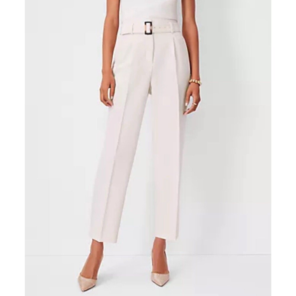 NWT Ann Taylor Cream White High Waist Belted Dress Pants Womens Size 0P NEW $109